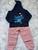 Conjunto Moletom Infantil Inverno Menina, tamanho de 1 a 3 anos. Blusa azul marinho, Calça rosa bebe