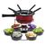 Conjunto Panela Fondue Aparelho Giratório 16 pc Aspen Completo Kit Fundi Carrossel c/ Rechaud Receitas Doce Vermelho