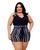 Conjunto Plus Size Feminino Blusa Lisa e Short Listrado 0451 Azul