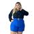 Conjunto Plus Size Feminino Blusa Social e Short com Cinto Azul