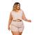 Conjunto Plus Size Feminino Cropped Botão + Short C Cinto 0485 Nude