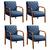 Conjunto Poltronas Lara Kit Decorativo 4 Cadeiras Braço Madeira Linho Azul 330