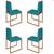 Conjunto Quatro Cadeiras Sala Jantar BARCELONA Bronze/Veludo azul turquesa