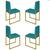 Conjunto Quatro Cadeiras Sala Jantar BARCELONA Dourado/Veludo azul turquesa