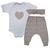 Conjunto Roupa Bebê Menina Body Coração e Calça Mijão Culote Oncinha + Faixa Infantil Branco