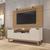 Conjunto Sala Rack Adria Painel Esmeralda Pés Madeira Maciça Noce/Off White