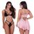 Conjunto Sexy Duas Tiras + Camisola Sensual Decote Costas Preto c, Rosa