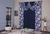 Cortina com Bando para Decoração de Sala Quarto Porta Balcão Malha Gel Paris Mista 2,00m x 1,60m Estampada 6 Flores Bege e Azul Escuro