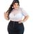 Cropped Blusa Feminina Tule Lurex Plus Size Manga Bulfante Festa Brilho - Zoe 23 Branco