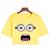 Cropped Curto T Shirt Algodão Premium Minions Amarelo