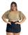 Cropped Plus Size Feminino de Manga Amarrar na Cintura 0313 Nude