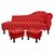 Divã Recamier Namoradeira Larissa 160cm com Capitonê - Esquerda + 02 Puffs Retrô Suede - Ecotec Decor Vermelho