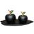 Dupla de maçã com folha enfeite decorativo cerâmica  Maçã preta fosca