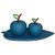 Dupla de maçã com folha enfeite decorativo cerâmica  Azul fosco