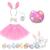 Fantasia feminina infantil adulta tiara de coelho + saia com LED ROSA Rosa