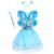 Fantasia Infantil Feminina C/ Varinha Tiara Borboleta Fada Fadinha Vestido Menina Kit 4pçs Festa Criança Princesa Azul