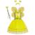 Fantasia Infantil Feminina C/ Varinha Tiara Borboleta Fada Fadinha Vestido Menina Kit 4pçs Festa Criança Princesa Amarelo