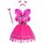 Fantasia Infantil Feminina C/ Varinha Tiara Borboleta Fada Fadinha Vestido Menina Kit 4pçs Festa Criança Princesa Rosa pink