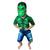 Fantasia Infantil Herói Hulk Curto Com Enchimento C/ Máscara Verde