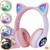 Fone De Ouvido Bluetooth Led Orelha Gato Iuz Headphone Lt30 Rosa