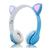 Fone de ouvido headphone dobrável haste ajustável micro sd mp3 led orelha gatinho cat recarregável bluetooth sem fio cores AZUL