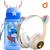 Fone de ouvido infantil bluetooth gatinho + Garrafinha 600ML Azul