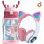 Fone de ouvido infantil bluetooth gatinho + Garrafinha 600ML Rosa