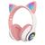 Fone De Ouvido Orelha Gato Bluetooth Led Headphone para crianças e adultos Rosa