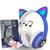 Fone Gatinho Sem Fio Bluetooth Infantil Gato Led Dobrável Azul