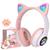Fone Orelha De Gato Headphone Gatinho Com Led Fone Bluetooth Rosa