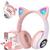 Fone Orelha De Gato Headphone Gatinho Com Led Fone Bluetooth Dobrável Rosa