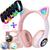 Fone Orelha De Gato Headphone Gatinho Com Led Fone Bluetooth e Pulseira Led Digital Rosa