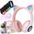 Fone Orelha De Gato Headphone Gatinho Com Led Fone Bluetooth e pulseira led digital  Rosa