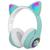 Fone Ouvido Bluetooth Sem Fio Gatinho Com Luz Led Música Infantil Orelha Gato Cat Over-ear Menina Cor Wireless  Verde