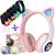 Fone Ouvido Headphone Orelha Gato Bluetooth Infantil e Pulseira Led Rosa