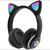 Fones De Ouvido Gato Cat Led RGB Luz de Fundo Sem Fio Bluetooth 5.3 TF FM Stereo Preto
