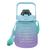 Garrafa Água Suco 1,3 Litro Infantil Tie Dye Completa Canudo Adesivos + Alça Verde/Roxo