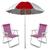 Guarda Sol de Praia Grande Piscina Camping Pesca Alumínio 1,80 Metros Acompanha Duas Cadeiras De Praia Guarda sol vermelho, Branco listrado com cadeira rosa