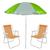 Guarda Sol de Praia Grande Piscina Camping Pesca Alumínio 1,80 Metros Acompanha Duas Cadeiras De Praia Guarda sol verde, Branco listrado com cadeira laranja