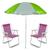 Guarda Sol de Praia Grande Piscina Camping Pesca Alumínio 1,80 Metros Acompanha Duas Cadeiras De Praia Guarda sol verde, Branco listrado com cadeira rosa