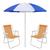 Guarda Sol de Praia Grande Piscina Camping Pesca Alumínio 1,80 Metros Acompanha Duas Cadeiras De Praia Guarda sol azul, Branco listrado com cadeira laranja