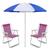 Guarda Sol de Praia Grande Piscina Camping Pesca Alumínio 1,80 Metros Acompanha Duas Cadeiras De Praia Guarda sol azul, Branco listrado com cadeira rosa