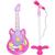 Guitarra com Microfone Infantil Pedestal Brinquedo Luz Som Karaokê Criança Importway BW138 Rosa