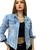 Jaqueta Casaco de Frio Feminino Jeans Claro Com Bolsos Moto Azul lavagem clara