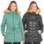 Jaqueta Parka Feminina Nylon Dupla Face Com Capuz Removível Verde, Preto