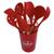 Jogo 11 Colheres De Silicone Cabo Madeira Utensílios Cozinha Talheres Vermelho