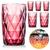 Jogo 6 Copos de Vidro Luxo Diamante Cores Transparentes 350ml Grosso Resistente Drinks Diamond Rosa