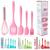 Jogo Colheres De Silicone Kit Utensílios Cabo Inox Espatula ROSA