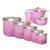 Jogo De Latas para Mantimentos e Kit Pia com Lixeira Porta Detergente e Esponja em Alumínio Colorido Liso Polido (8 Peças) Não Enferruja  Rosa