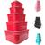 Jogo de Potes de Plástico Hermético com Tampa 5 Peças 500ml 1L 2L 3L 5L - Retangular Super Resistente Ideal para Freezer Microondas vermelho